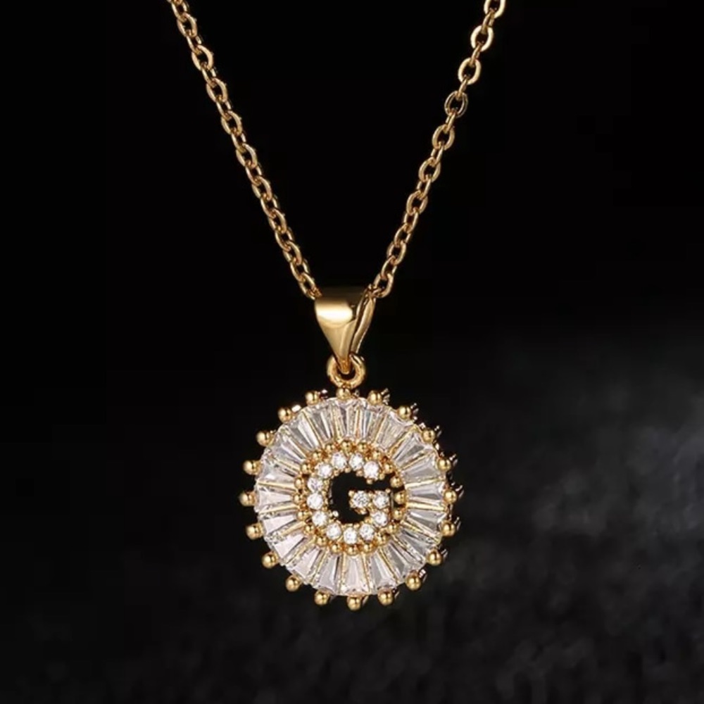 Gold Initial Crystal Sparkly Pendant Necklace A-Z - Picture 1 of 8